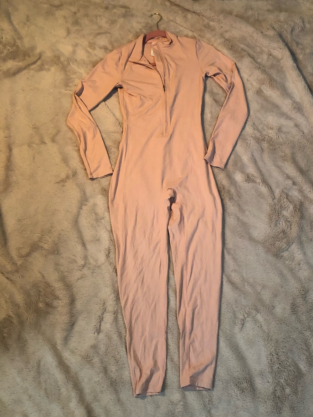 Women’s L Pink Fitted Long Sleeve Zip Front Nylon Spandex Jumpsuit